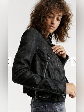 We The Free Black Fenix Vegan Leather Moto Jacket with Zipper Details Small